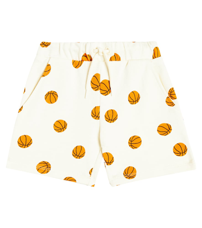 Mini Rodini Kids' Basketball棉质针织短裤 In Off White