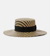 Nina Ricci Canotier Bow-embellished Woven Hat In Sand/black