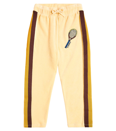 Mini Rodini Tennis Cotton Terry Sweatpants In Yellow