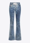 Diesel Crystal Logo Washed Flared Jeans In Blue
