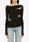 Attico Cut-out Long-sleeved Drape Top In Black