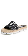 Stella Mccartney Gaia Embroidered Mushroom Espadrille Slides In Black/ecru