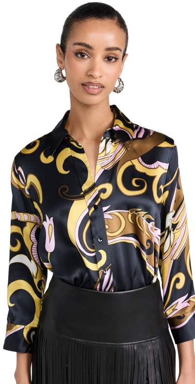 L Agence Dani Swirl-printed Silk Shirt In Olive Multi