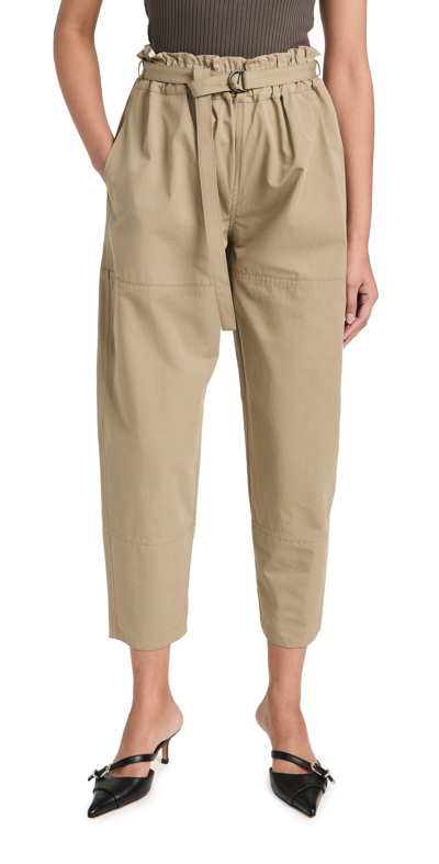 Nackiyé Sultans Belted Paperbag-waist Tapered-leg Ankle Trousers In Sage
