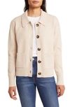 Caslon Collar Organic Cotton Blend Cardigan In Tan Doeskin