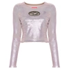 Diesel Stretch Denim Cropped Top With Metallic Finish