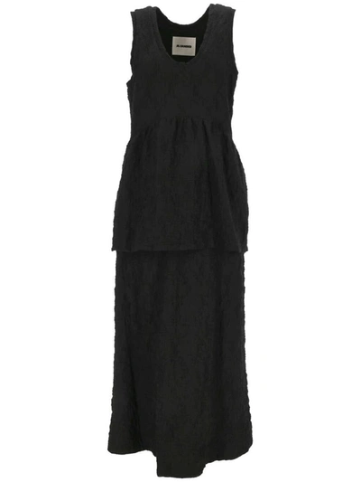 Jil Sander Gathered Sleeveless Midi Dress In Black