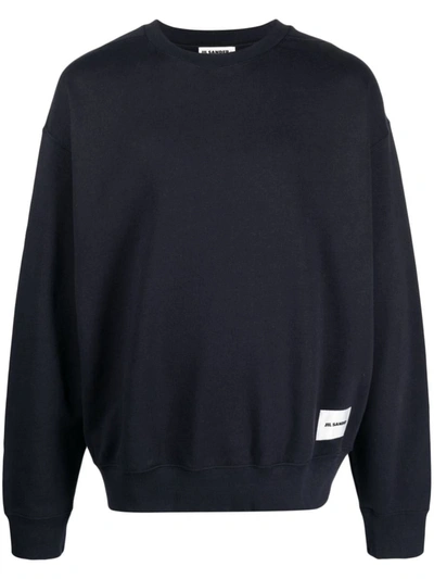 Jil Sander Logo-patch Cotton Sweatshirt In Blue