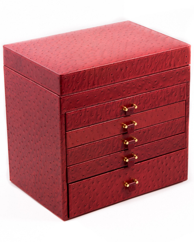 Bey-berk Ostrich Leather Jewelry Chest In Red