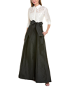 Teri Jon Collared Taffeta Ball Gown In White