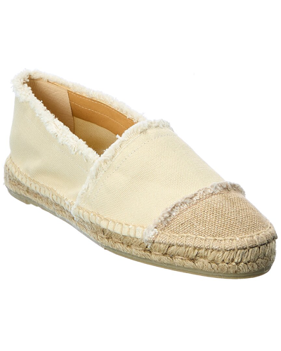 Castaã±er Castañer Kampala Frayed Canvas Espadrille Flat In White