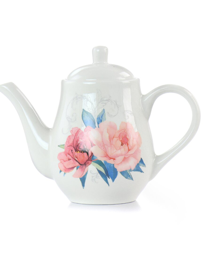 Martha Stewart 1.4qt Floral Ceramic Tea Pot In White