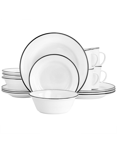 Martha Stewart Black Rimmed Fine Ceramic 16pc Dinnerware Set In White