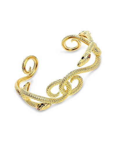 Sterling Forever 14k Plated Cz Interlocking Snake Cuff Bracelet In Gold
