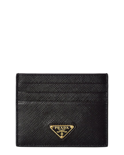 Prada Logo Saffiano Leather Card Case In Black