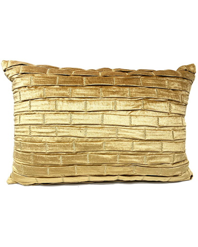 Harkaari Pleated Brick Design Velvet Throw Pillow In Gold