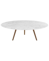 Modway Lippa 47in Round Artificial Marble Coffee Table With Tripod Base In Brown