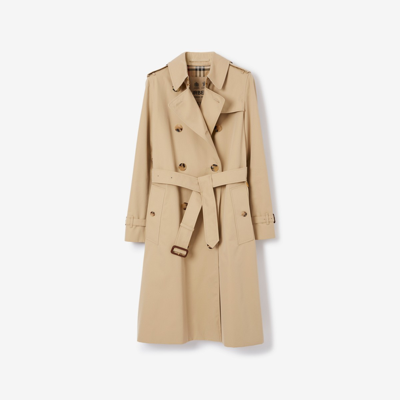 Burberry Kensington Organic Belted Double-breasted Long Trench Coat In Honey