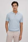 Reiss Pascoe - Soft Blue Textured Modal Blend Polo Shirt, S