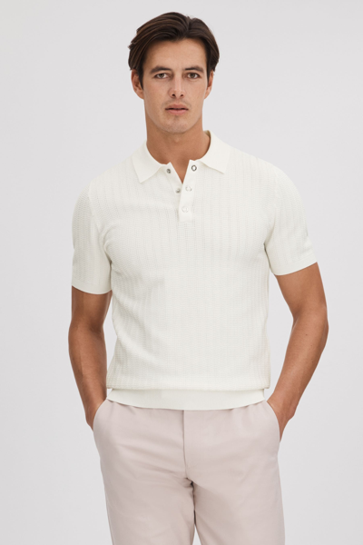 Reiss Pascoe - White Textured Modal Blend Polo Shirt, S