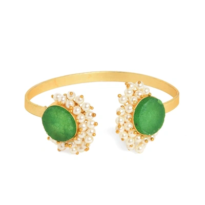 Sohi Women Gold-plated Green Brass Pearls Bangle-style Bracelet