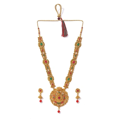 Sohi Meenakari Gold Plated Necklace Set In Red