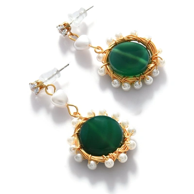 Sohi Green Gold-toned Pearl Beaded Drop Earring