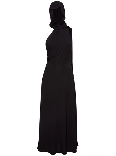Magda Butrym Hooded Jersey Midi Dress In Nero