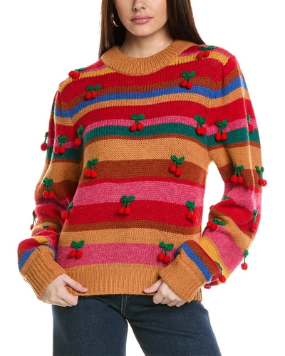 Farm Rio Crochet Cherry Wool-blend Sweater In Red
