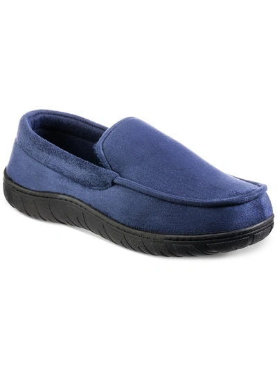 Totes Mens Faux Suede Faux Fur Lined Loafer Slippers In Blue