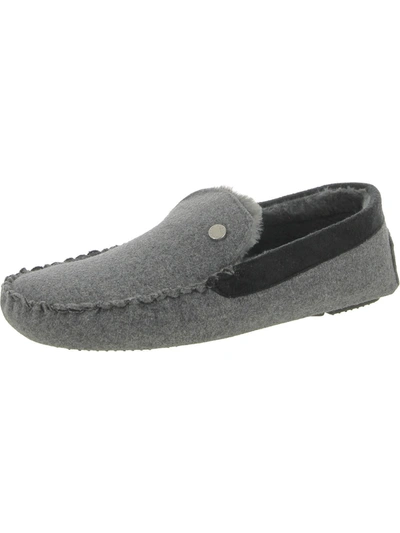 Steve Madden P-fire Mens Faux Fur Lined Slip-on Moccasin Slippers In Grey