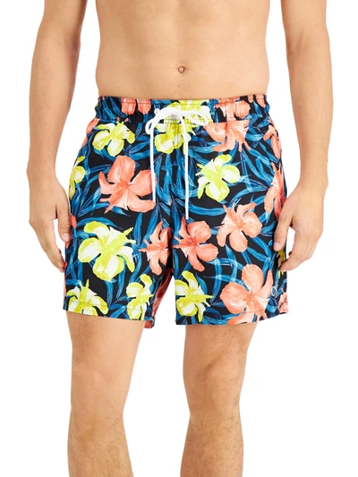 Calvin Klein Mens Tropical Drawstring Swim Trunks In Multi