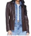 Blue Revival Helen Blazer Unreal Leather With Removable Denim Insert In Chocolate In Burgundy