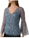 ADRIANNA PAPELL WOMENS MESH EMBELLISHED BLOUSE