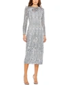 Mac Duggal Embellished Long Sleeve High Neck Column Dress In Silver