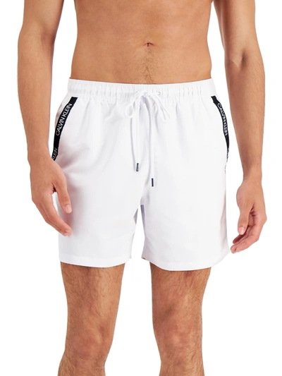 Calvin Klein Mens Pockets Drawstring Swim Trunks In White