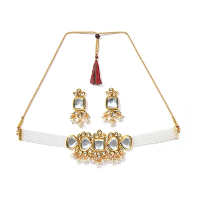 Sohi Gold-plated White Kundan-studded Jewellery Set In Silver