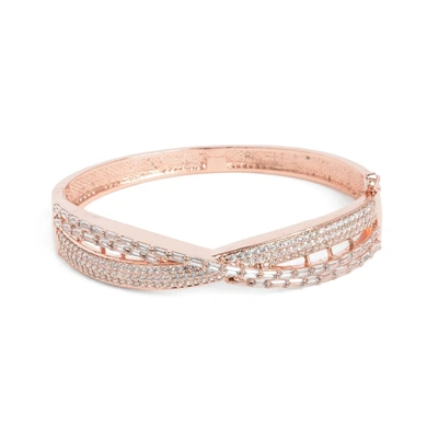 Sohi Women Rose Gold White Brass American Diamond Rose Gold-plated Bangle-style Bracelet In Silver