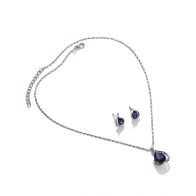 Sohi Silver-plated Blue Stone-studded Jewellery Set