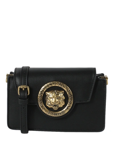 Just Cavalli Small Tiger Buckle Clutch In Black