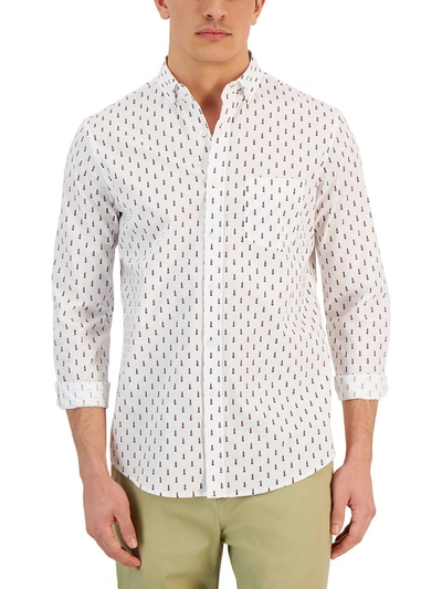 Club Room Micro Lighthouse Mens Cotton Collar Button-down Shirt In White
