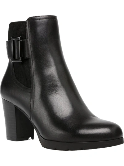 Anne Klein Raylin Womens Leather Block Heel Ankle Boots In Black