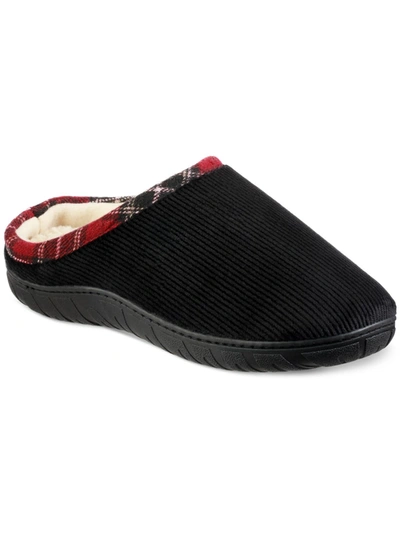 Totes Mens Corduroy Faux Fur Lined Slide Slippers In Black