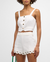 Ramy Brook Gabi Button-front Crop Top In Ivory