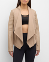 Blanc Noir Drape-front Quilted Faux-leather Jacket In Warm Taupe