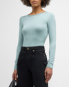 Majestic Soft Touch Flat-edge Long-sleeve Crewneck Top In Aqua