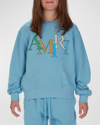 Amiri Kids Logo Staggered Scribble Sweatshirt In Air Blue