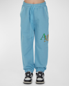 Amiri Kid's Staggered Scribble Logo Sweatpants In Air Blue
