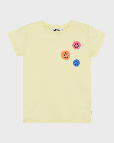 Molo Kids' Girl's Ranva T-shirt W/ Sequin Happy Faces In Pale Dawn