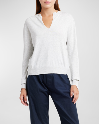 Plan C Split V-neck Long-sleeve Cashmere Sweater In Moon Grey